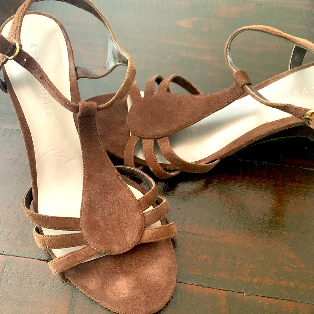 Apostrophe ankle strap suede wedge